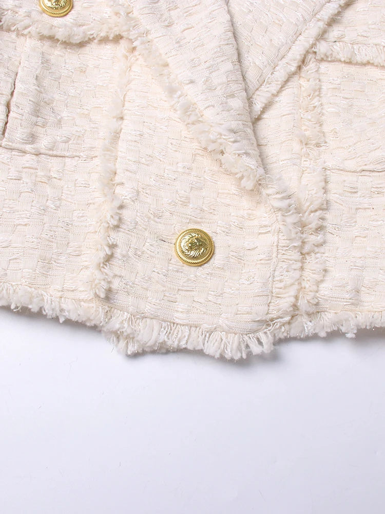 Beige Tweed Reverse Patchwork Crop Blazer