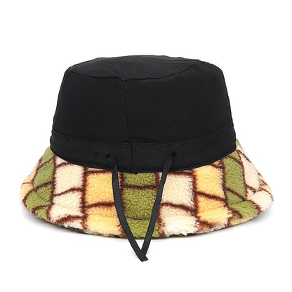 Box Print Fur Bucket Hat