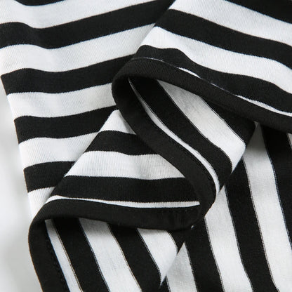 Black And White Stripe Backless Twist Knot Long Sleeve