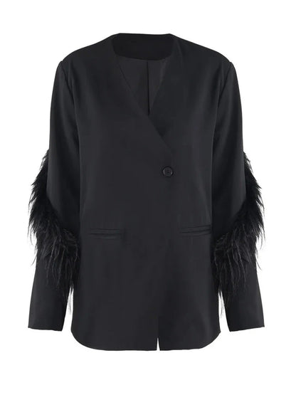 Black Feather Sleeve Blazer