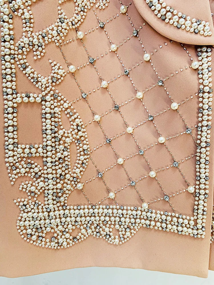 Peach Pearl Bead And Rhinestone Studded Blazer