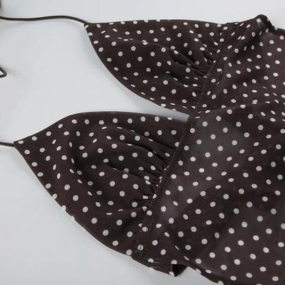 Brown Polk-A-Dot Scarf And V-Cut Halter Top