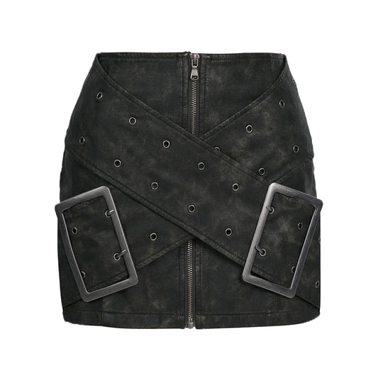 Black Criss-Cross Buckle Mini Skirt