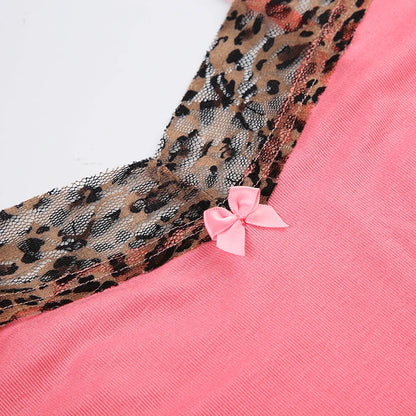 Pink Cheetah Lace V-Cut 3D Rose Spaghetti Strap Top