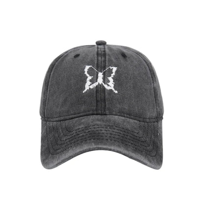 Solid Color Washed Cotton Butterfly Embroidery Baseball Hat