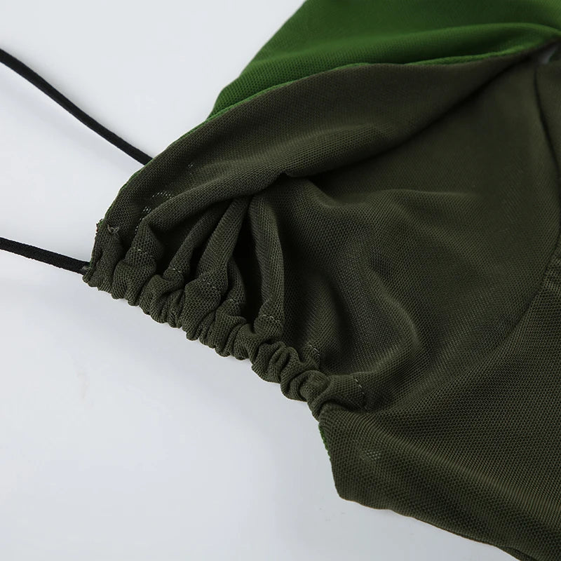 Two Toned Green Twist V-Cut Spaghetti Strap Top