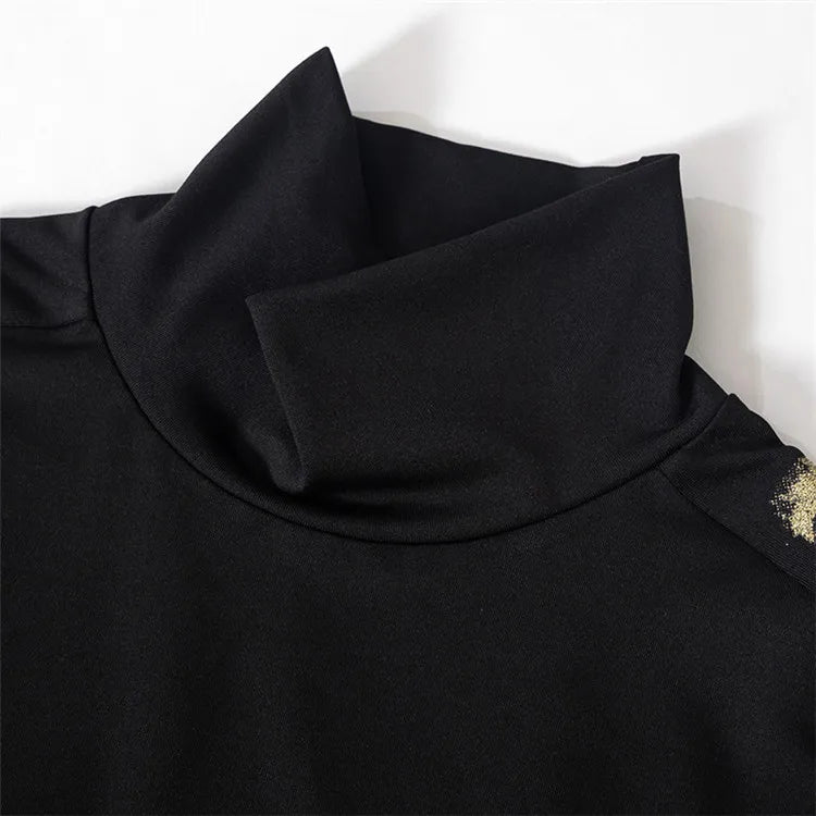 Black Turtleneck Gold Silhouette Long Sleeve Maxi Dress