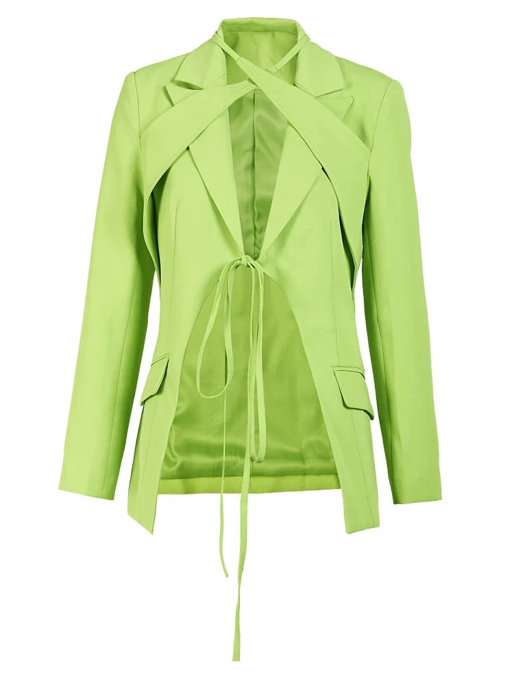 Green Strappy Front Tie Blazer