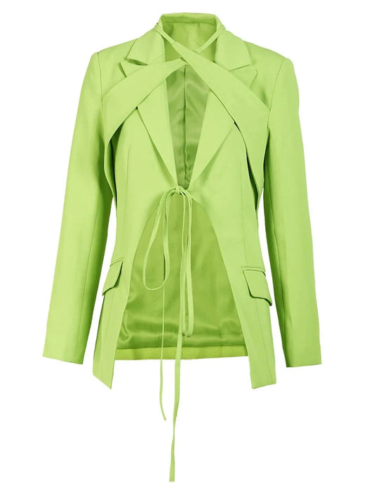 Green Strappy Front Tie Blazer