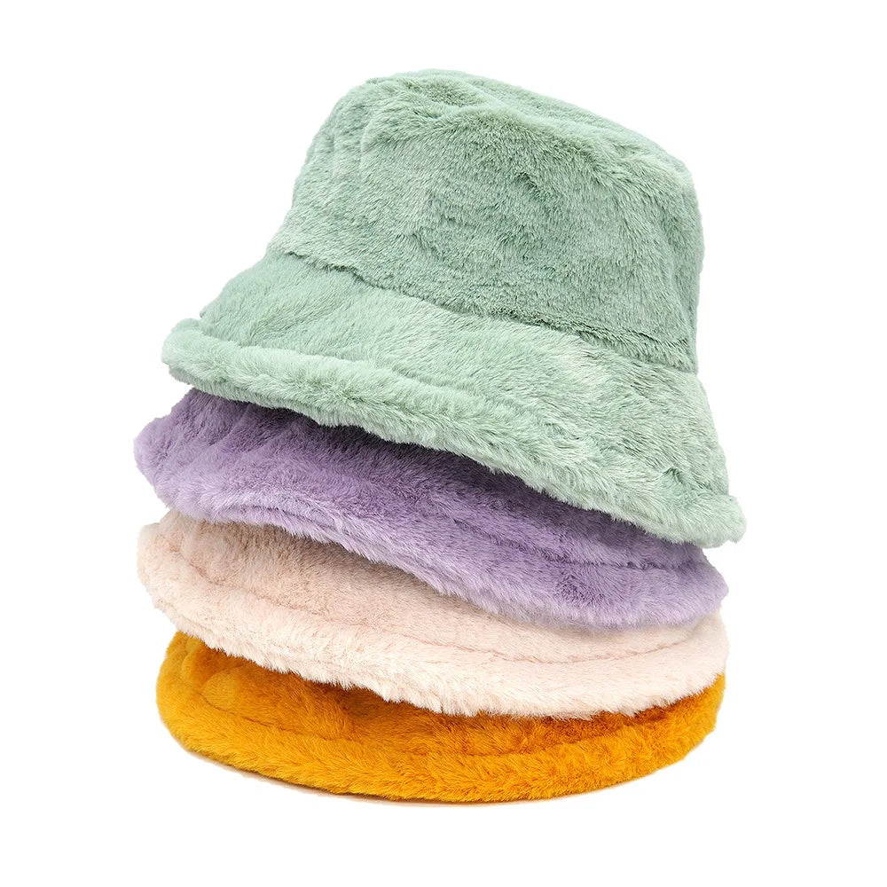 Solid Color Fur Bucket Hat