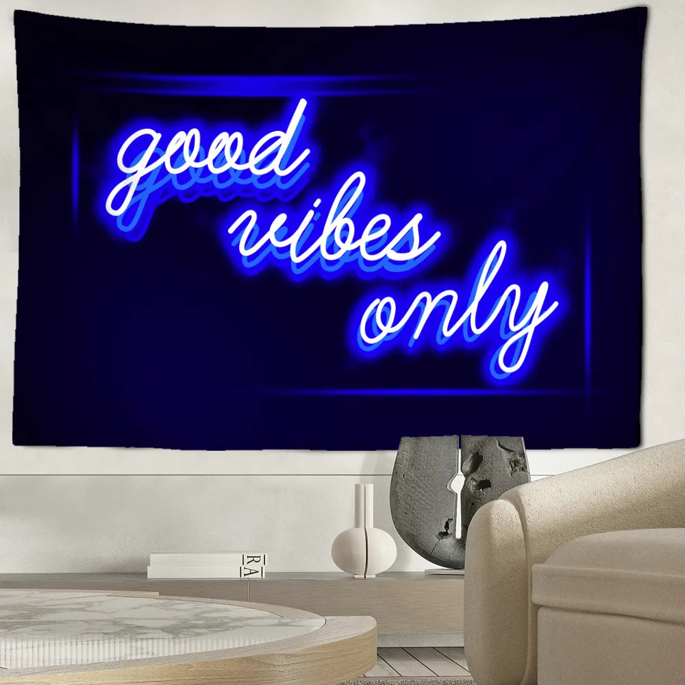 Neon Blue Good Vibes Only Tapestry