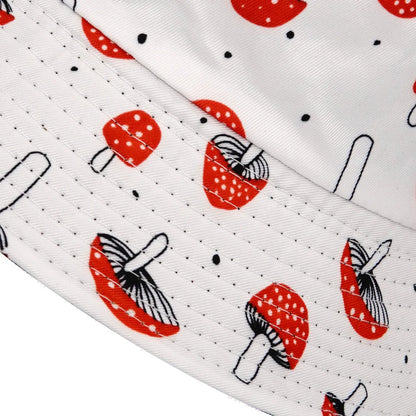 Neutral Mushroom Print Cotton Reversible Bucket Hat