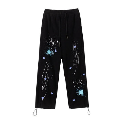 Neutral Paint Splattered Heart Drawstring Jogger Sweatpants