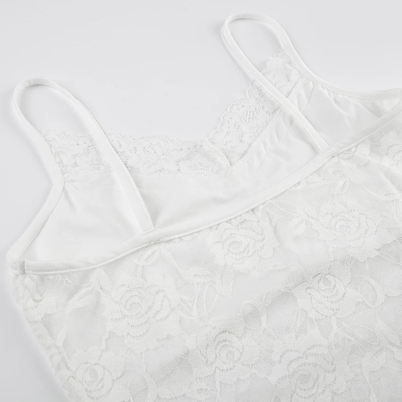 White Lace V-Cut Spaghetti Strap Top