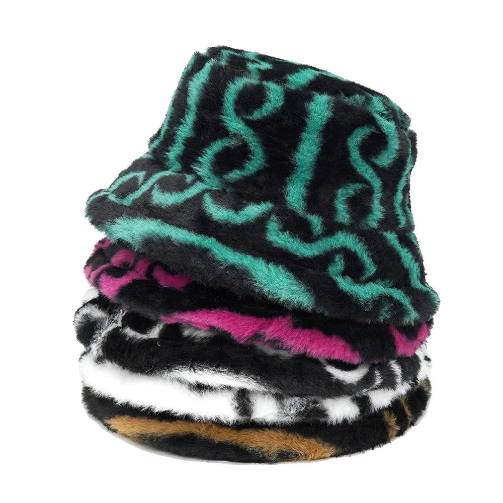 Two Toned Swirl Fur Bucket Hat