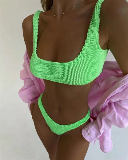 Solid Color Ribbed Spaghetti Strap Bikini