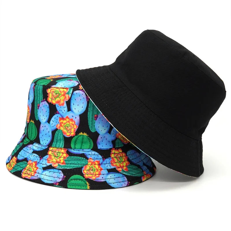 Cactus Print Cotton Reversible Bucket Hat