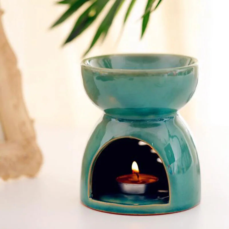 Green Porcelain Hollow Out Leaf Essential Oil Burner