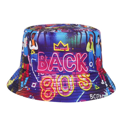 Back To The 80's And 90's Print Cotton Reversible Bucket Hat