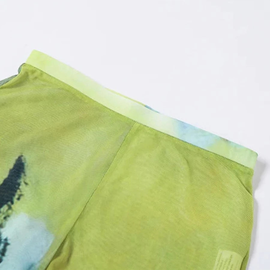 Green Tie Dye Sheer High Waisted Pants