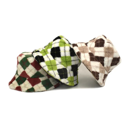 Plaid Fur Bucket Hat