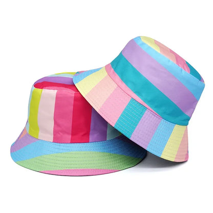 Rainbow Striped Print Cotton Reversible Bucket Hat