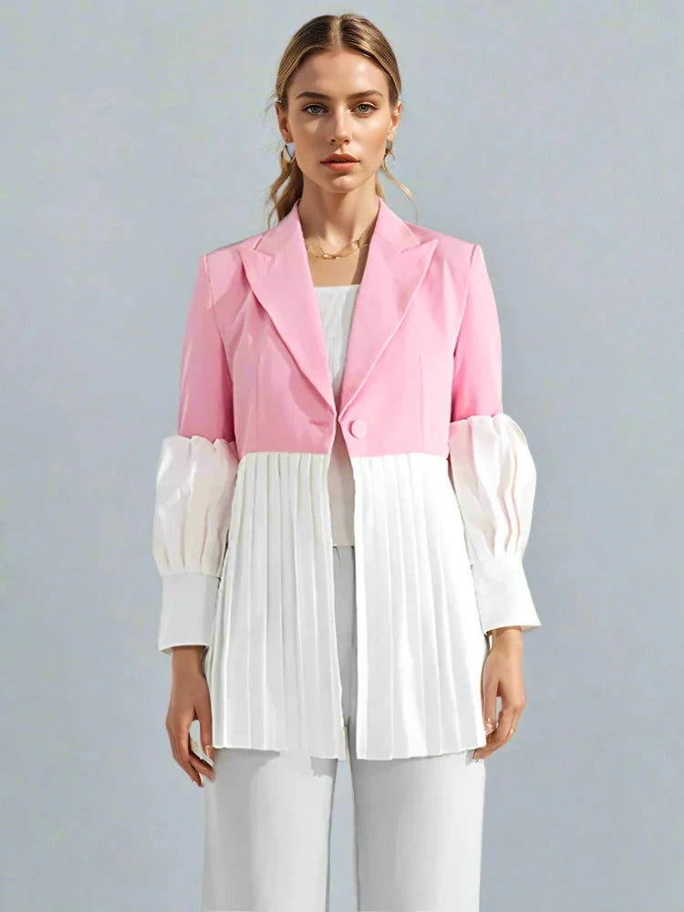 Pink White Pleated Bottom Blazer