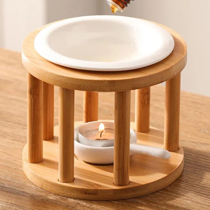 Bamboo Roman Pillar Essential Oil And Candle Holder Burner