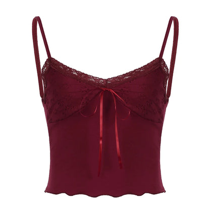 Red V-Cut Lace Bra Spaghetti Strap Top