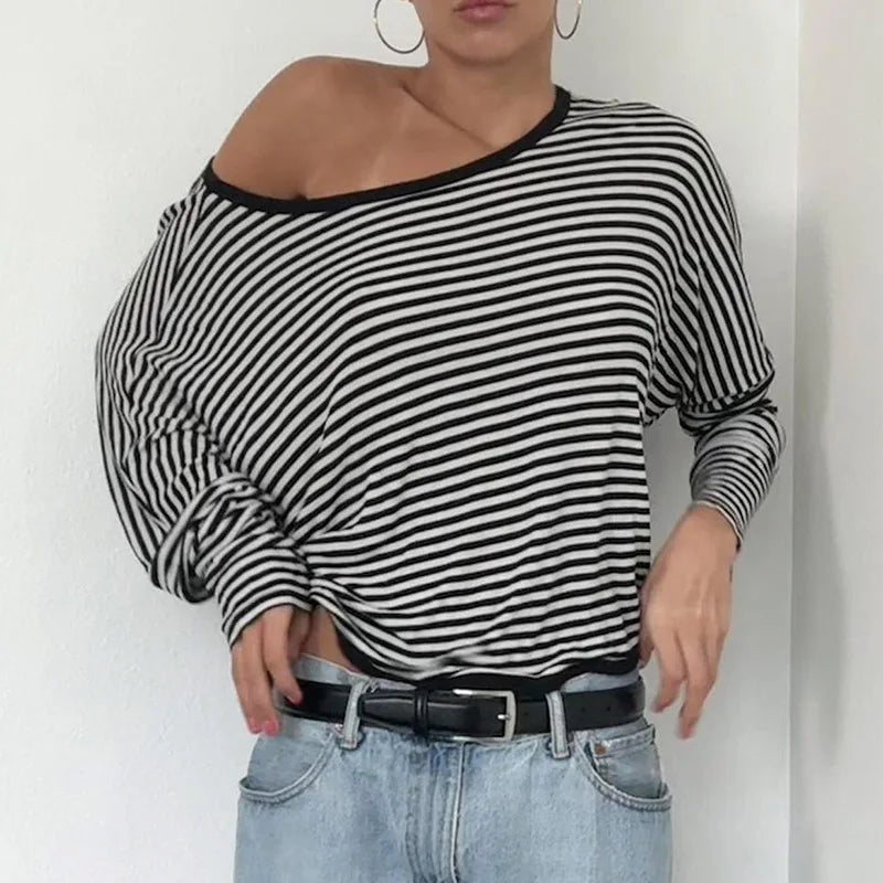 Black And White Stripe Backless Twist Knot Long Sleeve