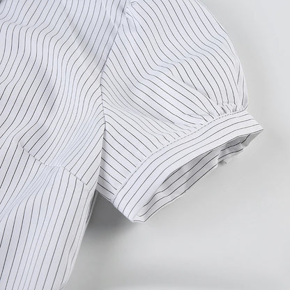 White Stripe Button Up Short Sleeve