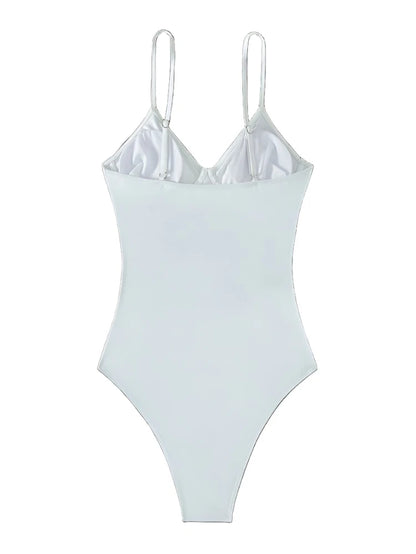 Neutral V-Cut Mesh Hollow Out Spaghetti Strap One Piece