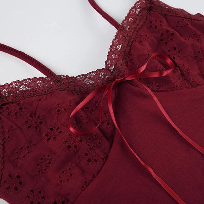 Red V-Cut Lace Bra Spaghetti Strap Top