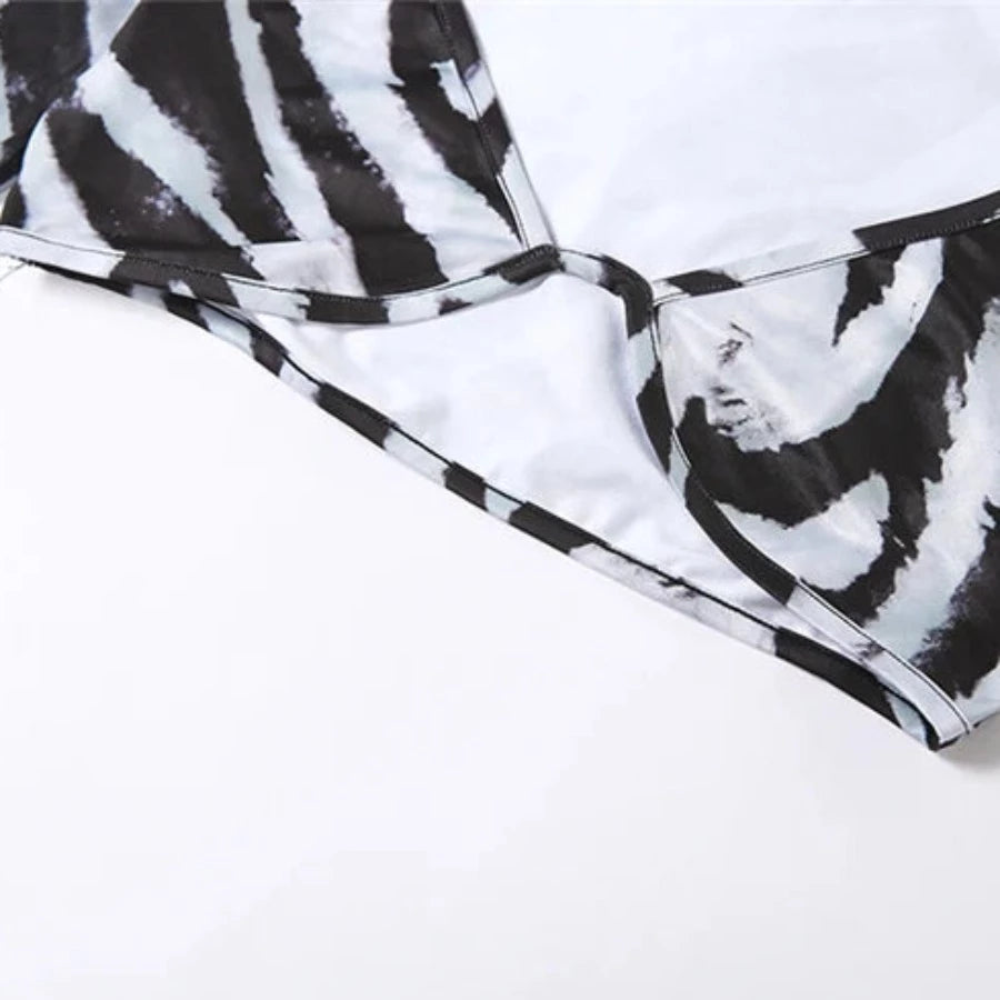 Black Zebra Crop Crop Long Sleeve And Maxi Skirt Set