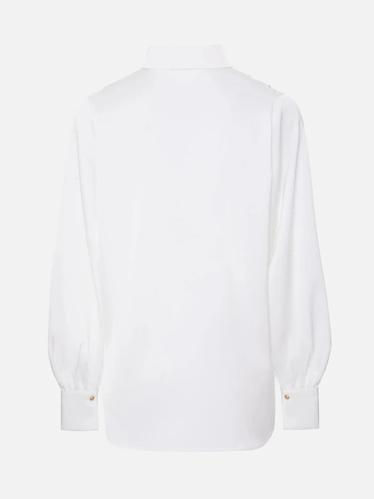 Solid Color Silk Collar Hollow Out Button Up Long Sleeve