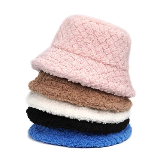 Solid Color Criss-Cross Ribbed Fur Bucket Hat