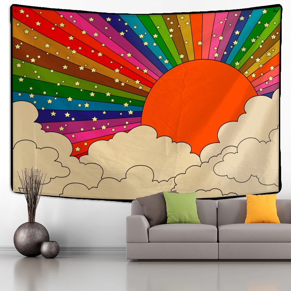 Rainbow Sun In Clouds Tapestry