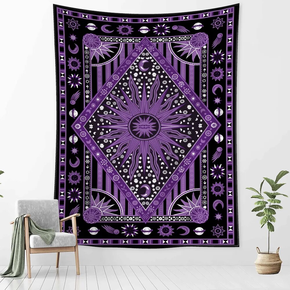 Purple Sun And Moon Tarot Card Tapestry