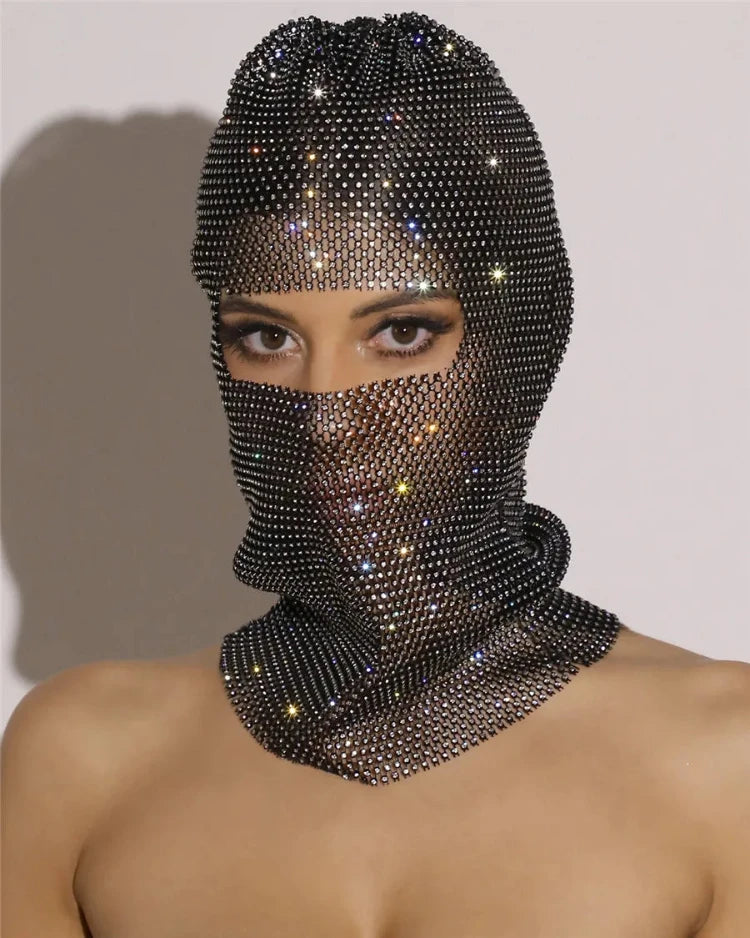 Solid Color Rhinestone Studded Face Mask Beanie