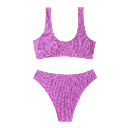 Solid Color Ribbed Twist Spaghetti Strap Bikini