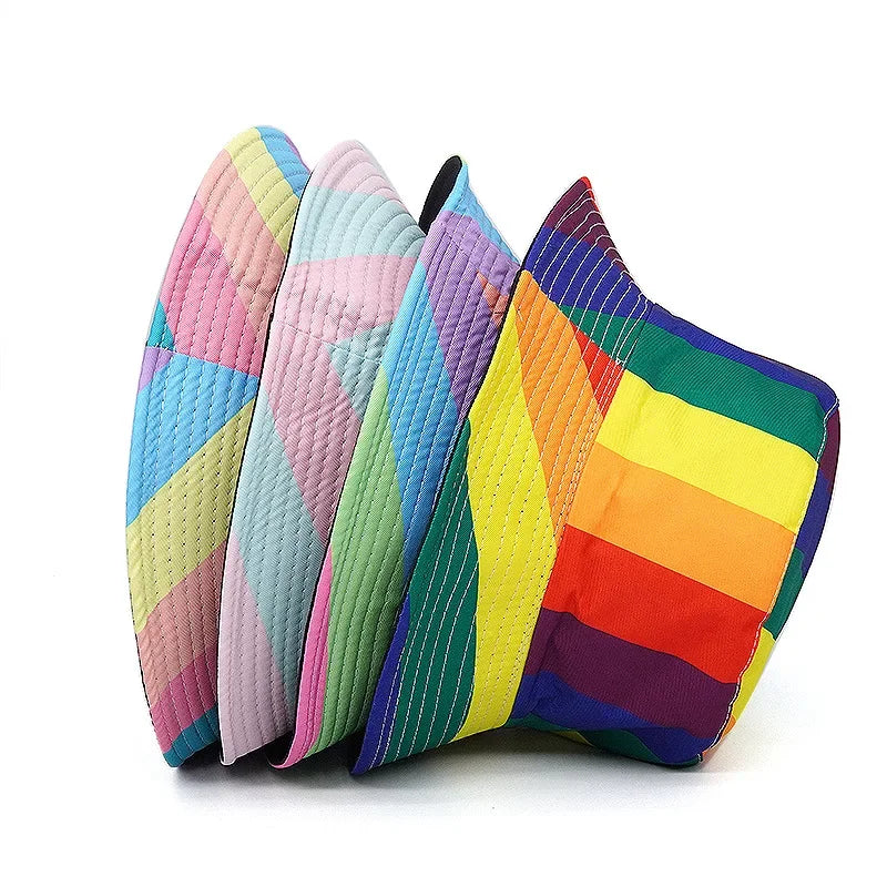 Rainbow Striped Print Cotton Reversible Bucket Hat