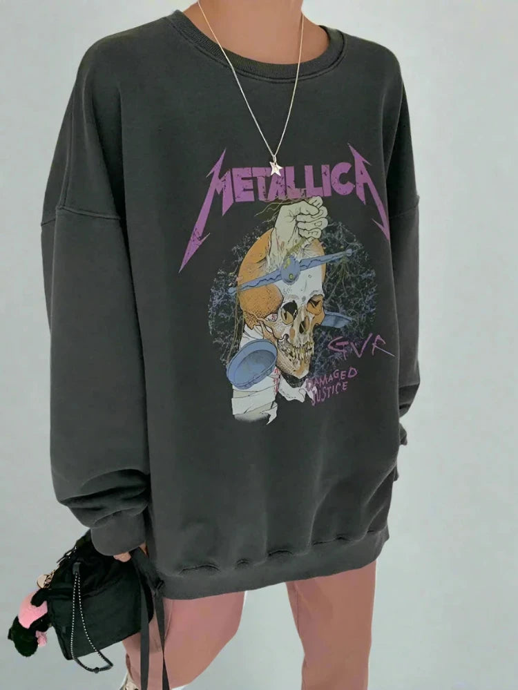 Solid Color Skeleton Metallica Sweatshirt