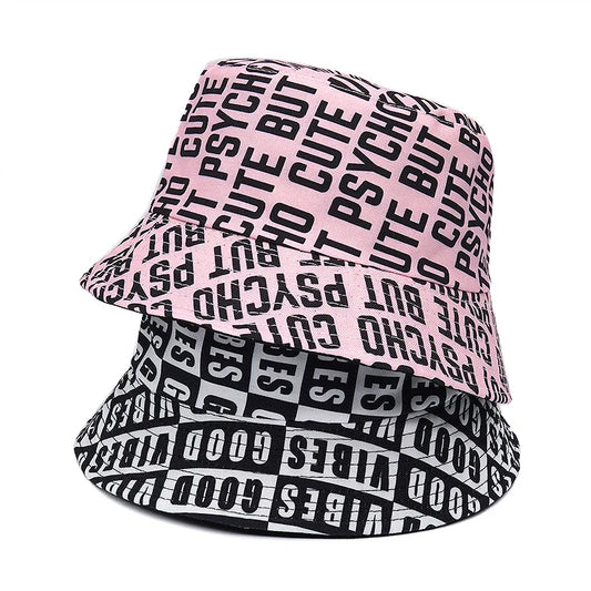 Cute But Psycho Print Cotton Reversible Bucket Hat