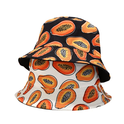 Solid Color Papaya Print Cotton Reversible Bucket Hat