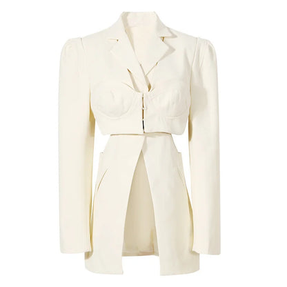 Neutral Bra Side Hollow Out Front Split Blazer