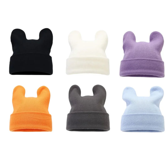 Solid Color Knit Bear Ears Beanie