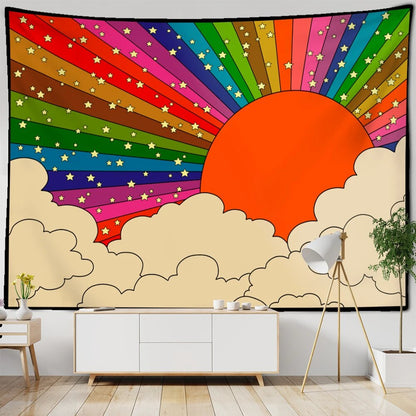 Rainbow Sun In Clouds Tapestry