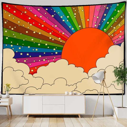 Rainbow Sun In Clouds Tapestry