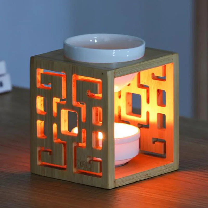 Wooden Maze Hollow Out Essential Oil And Candle Holder Burner