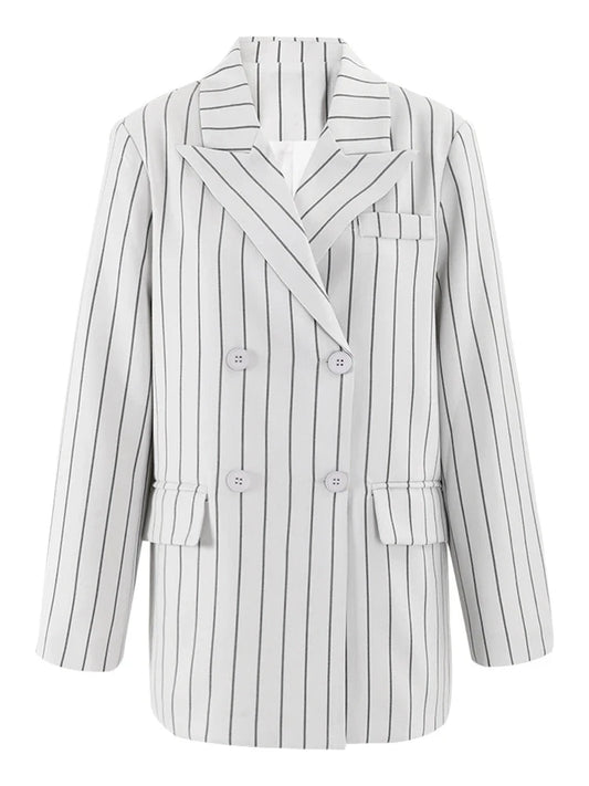 White Stripe Double Breasted Blazer